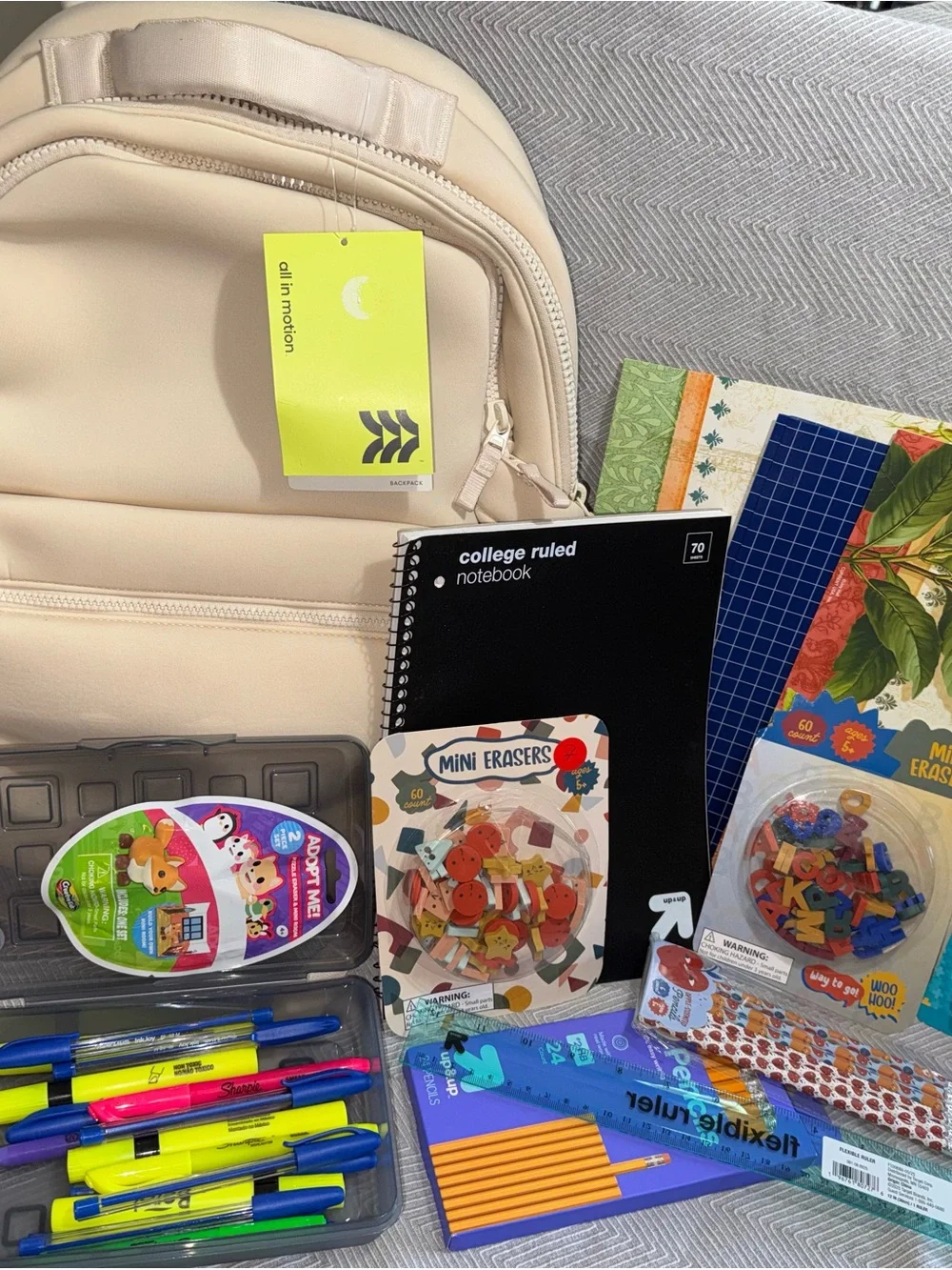 all in motion Cream Backpack with school supplies - Ready For back to school.